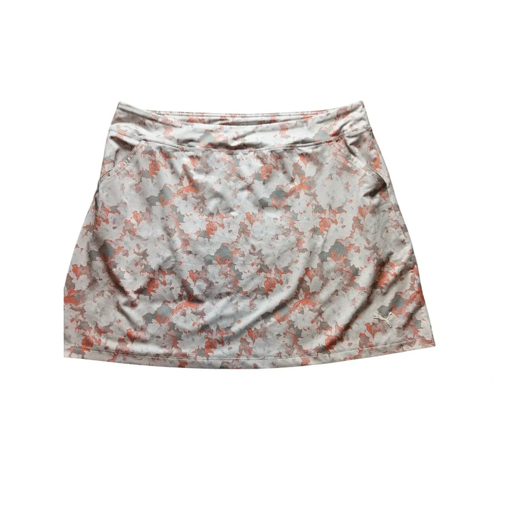Puma Golf Skirt Womens Large Grey Coral Floral Camo Athletic Skirt Performance